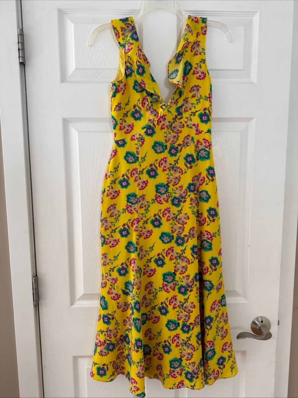 Saloni Yellow Floral V-Neck Midi Dress Size 0